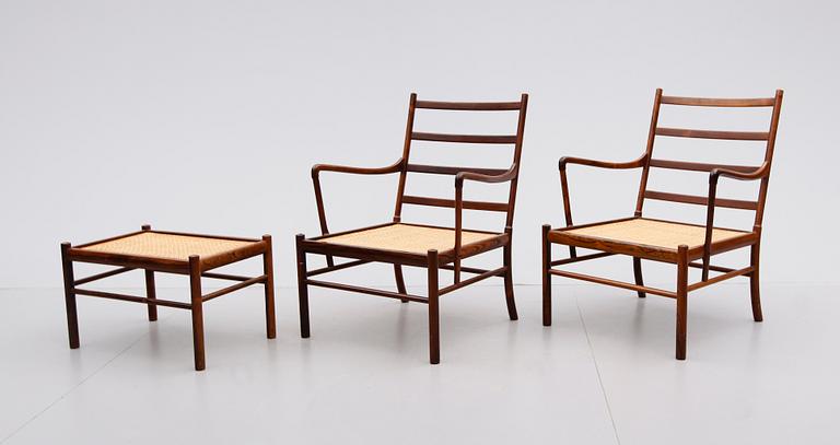 FÅTÖLJER 1 PAR, FOTPALL OCH BORD, 4 del, "Colonial Chair", Ole Wanscher, PJ 149, Poul Jeppesen, Danmark.