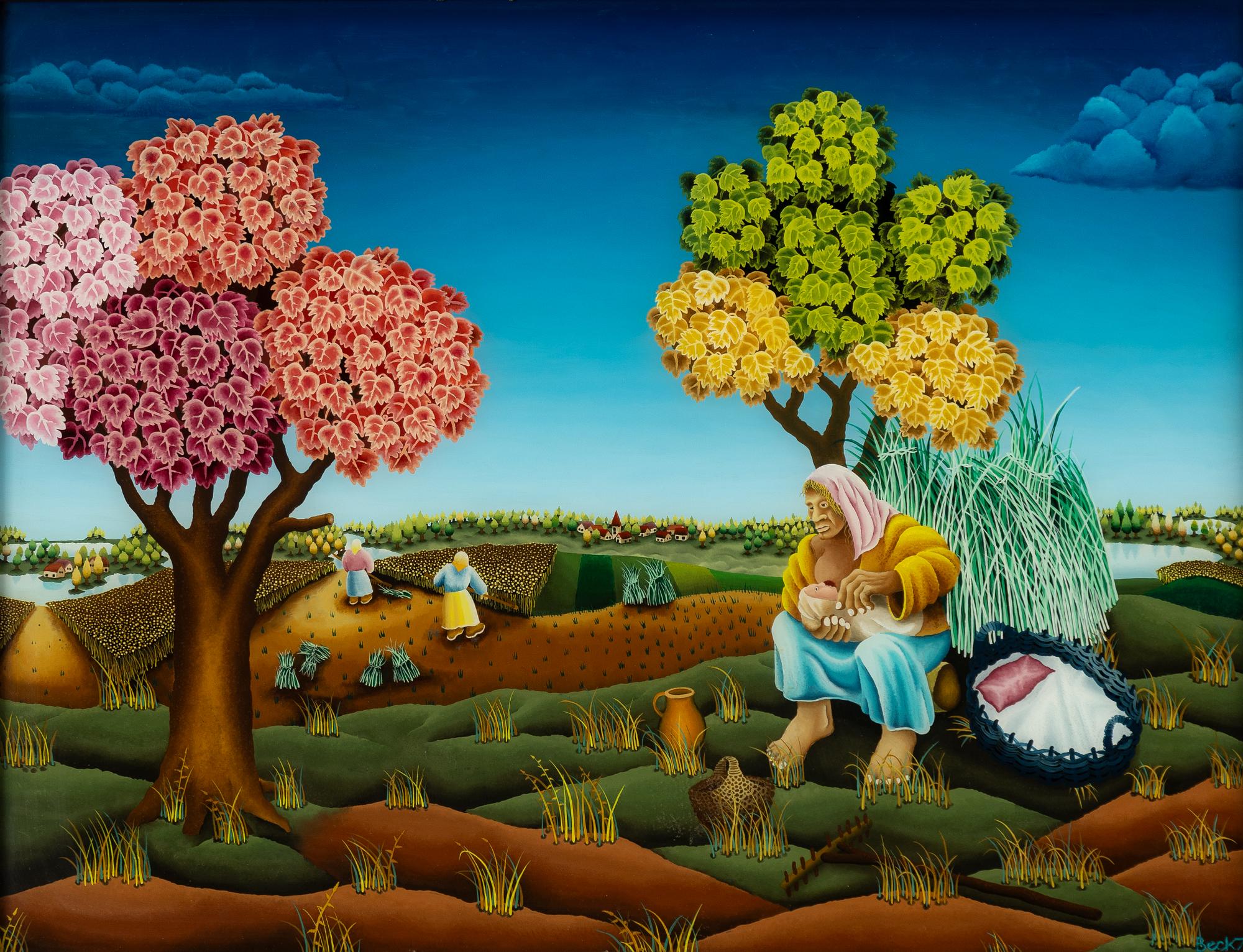 Vladimir Beck, Mother and child in a landscape.