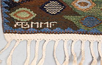 Barbro Nilsson, matto, "Tånga brun och grön", flat weave, ca 223 x 153-155 cm, signed AB MMF BN.
