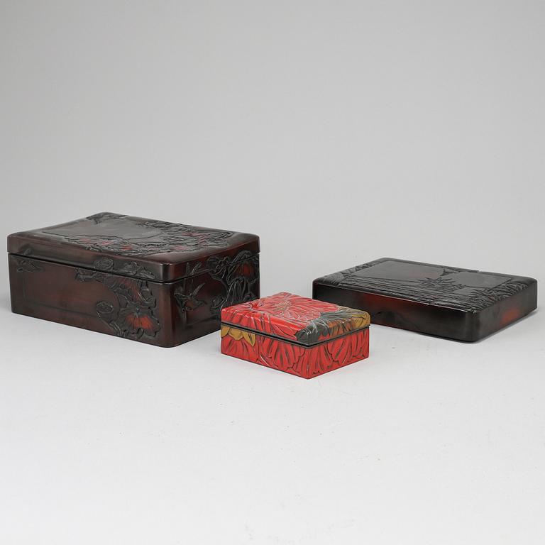 A group of three Japanese boxes with covers, late Meiji period (1868-1912).