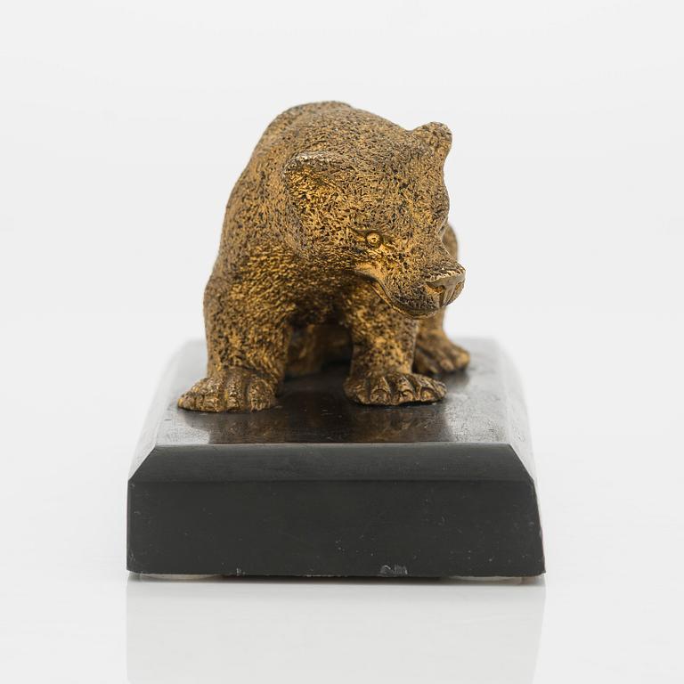 A Russian bronze paper weight on a stone base, latter half of the 19th century.