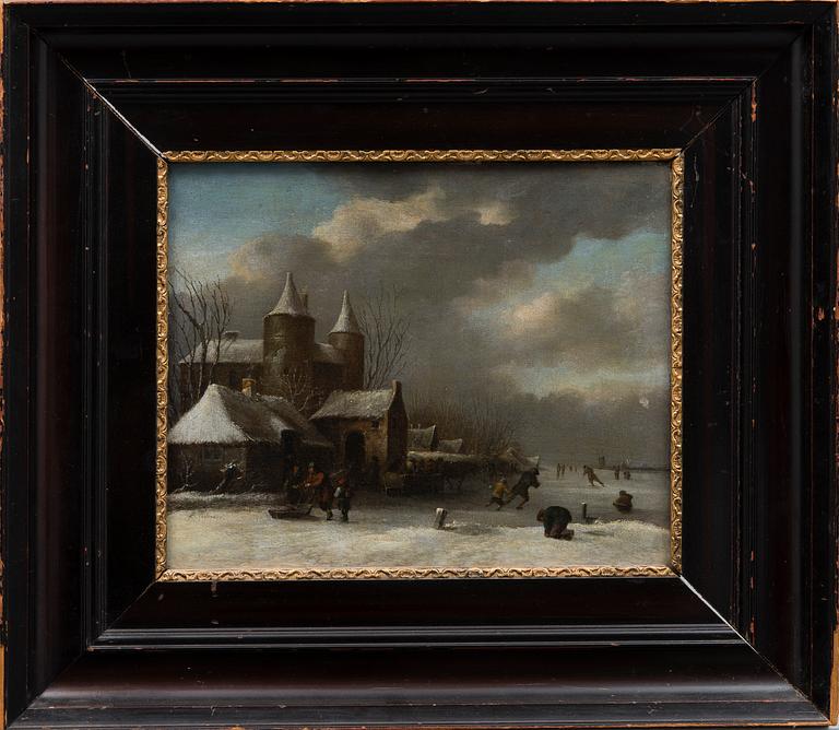 WINTER SCENE WITH ICE SKATERS.