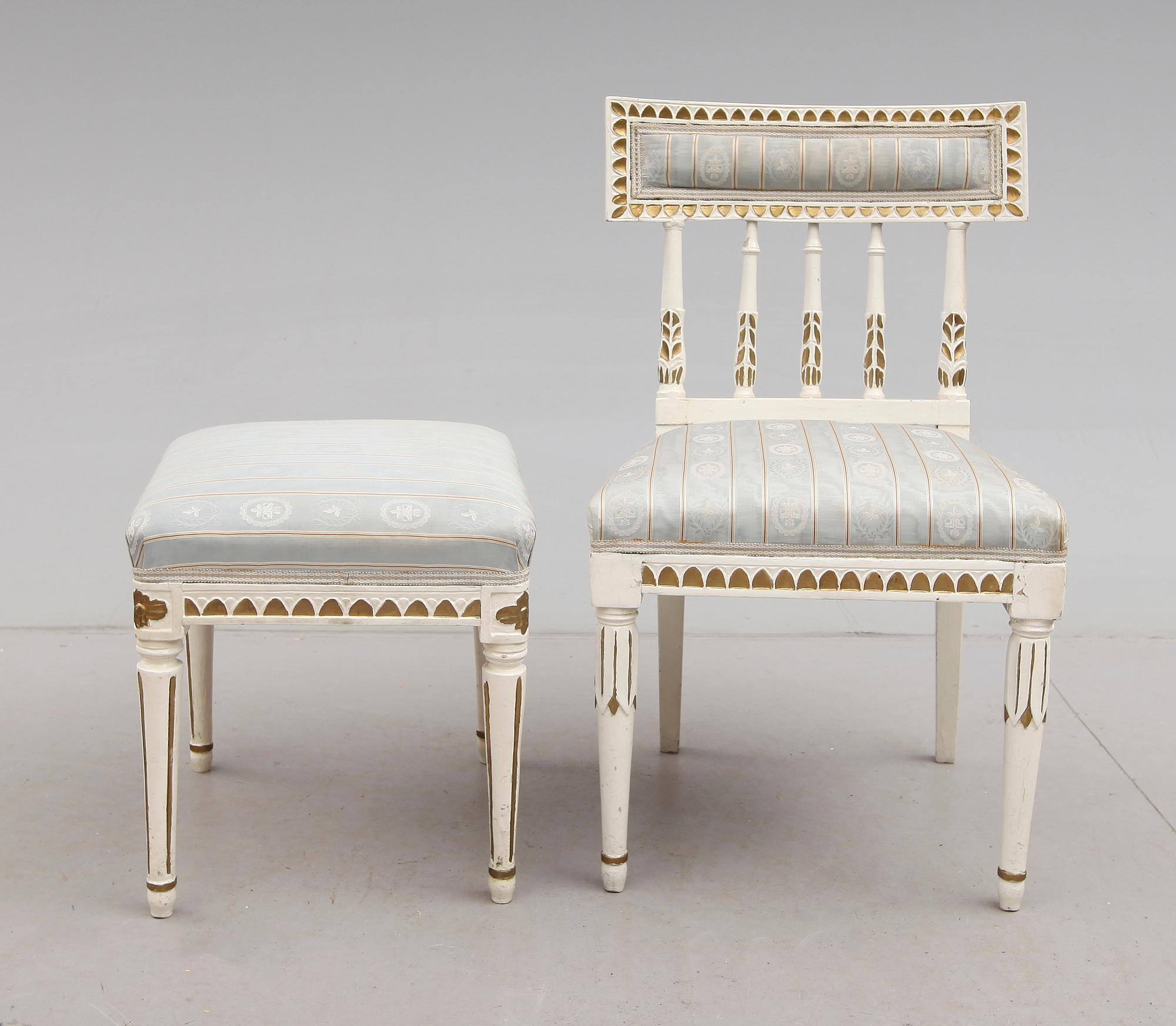 STOL SAMT TABURETT, gustavianska, 1700-/1800-tal.