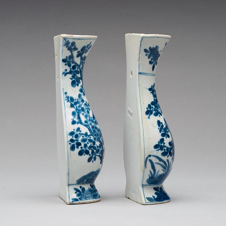 Two blue and white wall vases, Qing dynasty, early 18th Century.