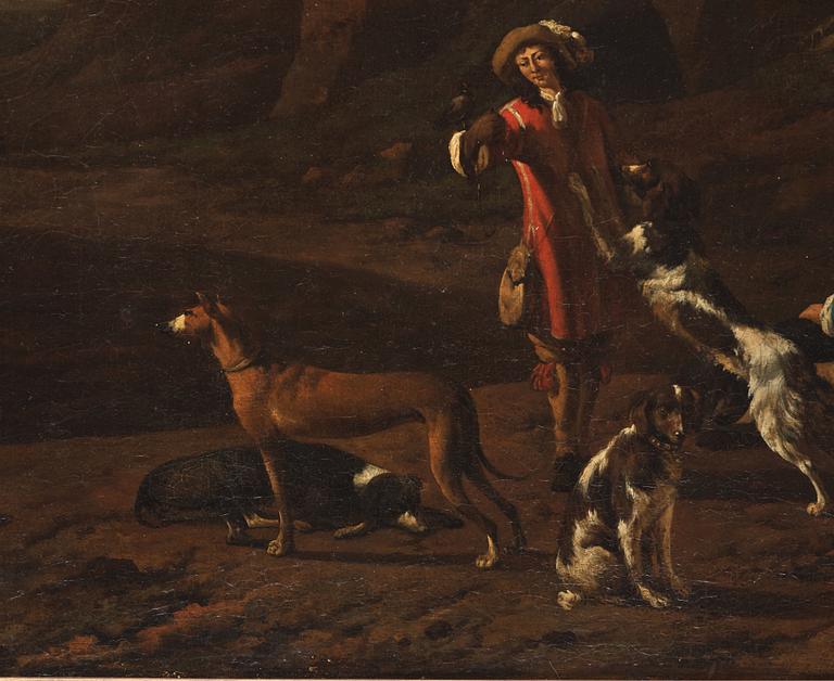 Abraham Jansz. Begeyn, A landscape with hunting companions.