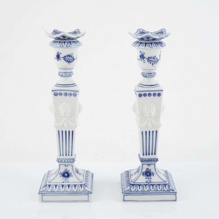 Candlesticks, a pair, porcelain, "Musselmalet", Royal Copenhagen, Denmark, 1969-74.