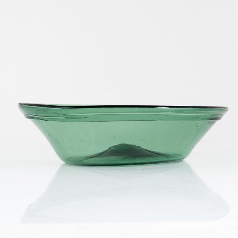 A Swedish pale green glass bowl around year 1800.