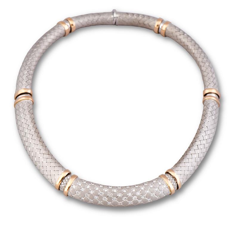 COLLIER, briljantslipade diamanter, 18K vitguld och guld. Italien.