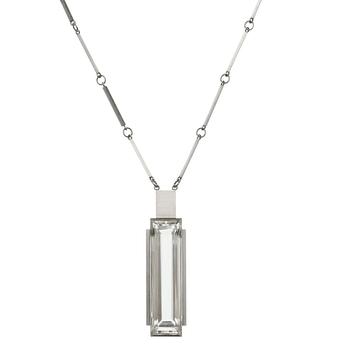 A Wiwen Nilsson sterling and rock crystal pendant with chain, Lund 1939.