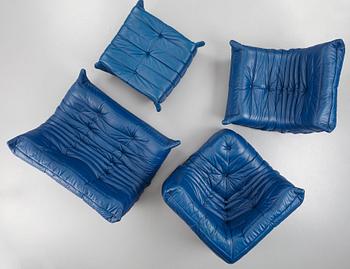 Michel Ducaroy, a blue leather 'Togo' sofa, Ligne Roset, France, presumably 1980s.