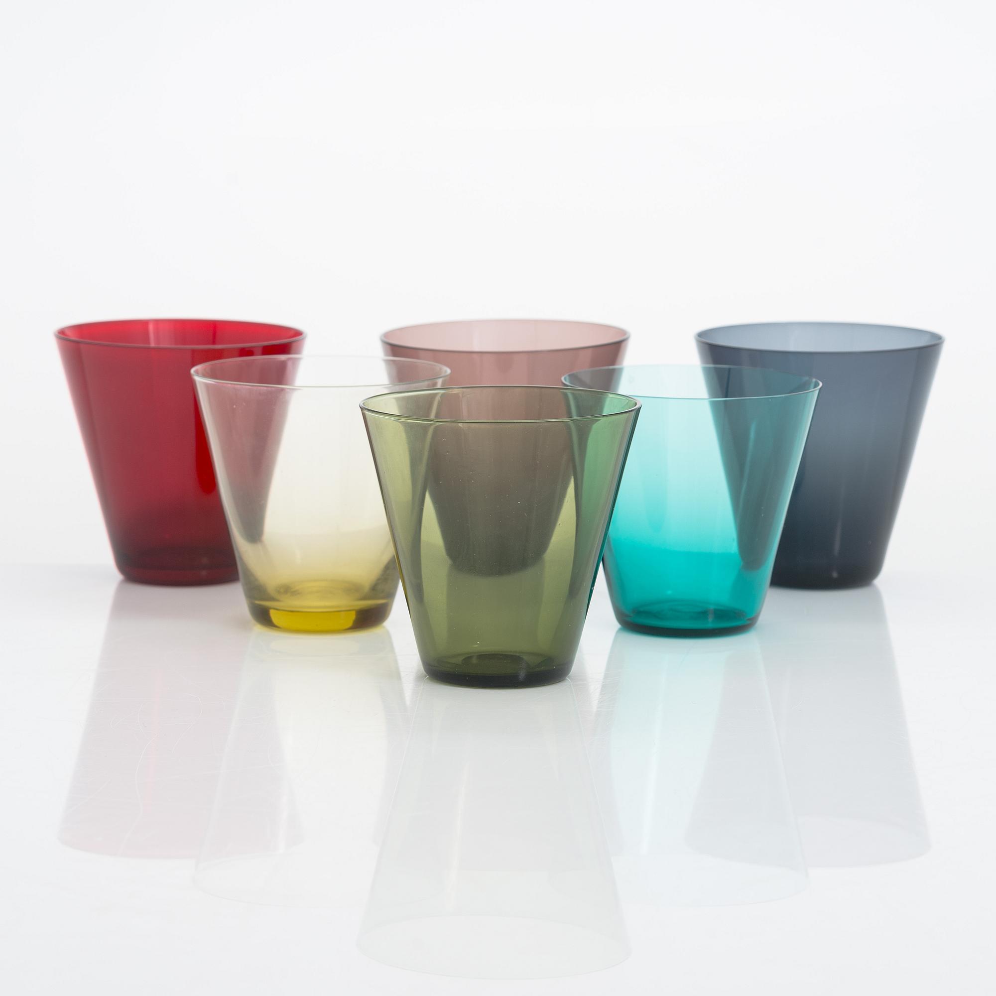 Kaj Franck, Six mid 20th century 'Kartio' 2744 drinking glasses, in 'Toive' boxby Kaj Franck, Nuutajärvi Finland.