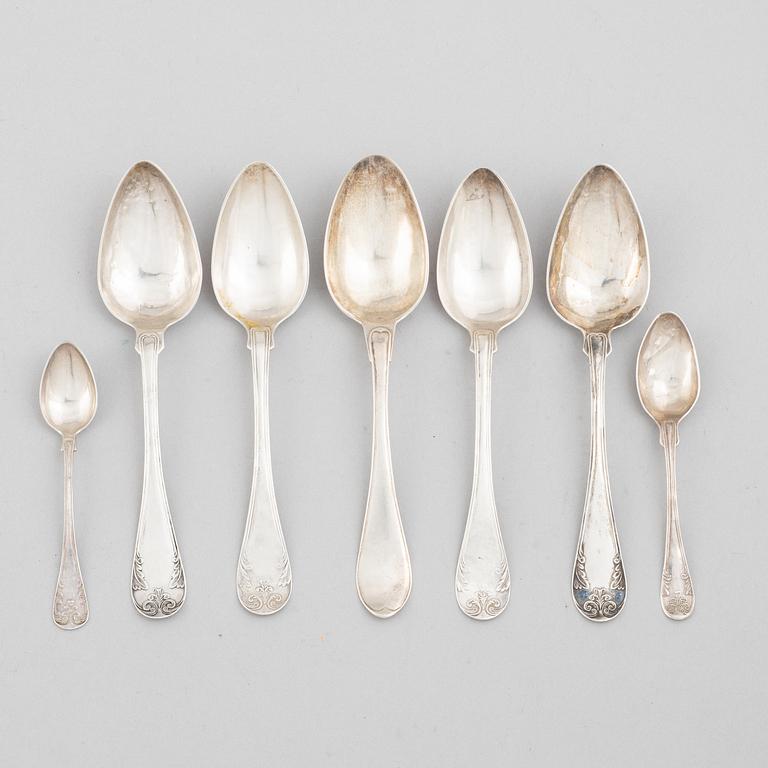 Seven silver spoons, Sweden, 1810-1913.