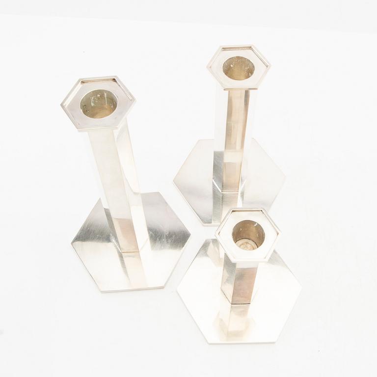 Wiwen Nilsson, a set of three sterling silver candlesticks, Lund 1973-1974.