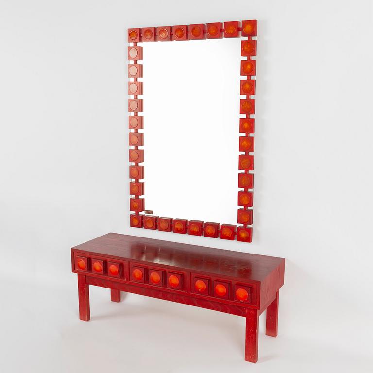 Ewa Wrangel and Lars-Göran Nilsson, hall furniture and mirror, Glas & Trä, Hovmantorp, second half of the 20th century.