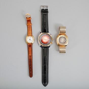 ARMBANDSUR, 3 st, Helvetia, Enicar samt Sialy de Luxe, 1900-talets andra hälft.