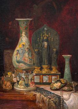 140. Ludwig Augustin, STILL LIFE WITH CHINESE OBJECTS.