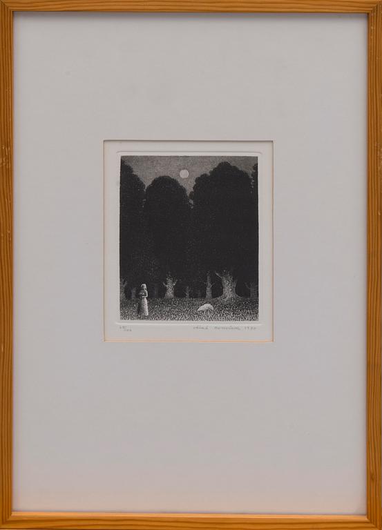 VÄINÖ ROUVINEN, akvatinta, signeerattu, päivätty 1980 ja numeroitu 64/100.