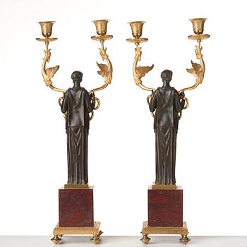 A pair of French Empire two-light candelabra, beginning of the 19th century.