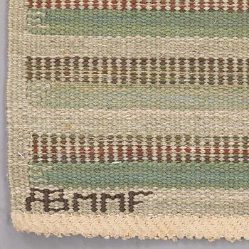 Barbro Nilsson, Matto, "Randig med tvist, grön", flat weave, ca 244,5-245,5 x 226-227 cm, signed AB MMF BN.