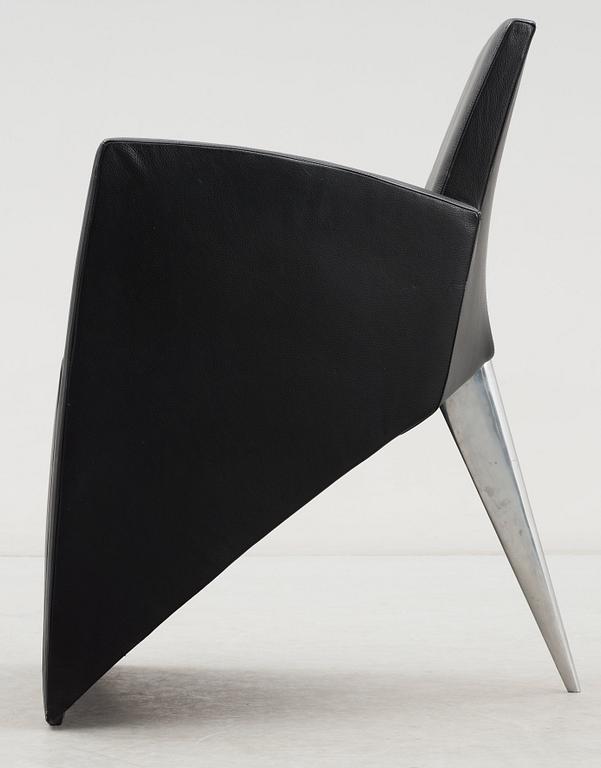 A Philippe Starck 'J Serie Lang' black leather and cast aluminium lounge chair, by Aleph, Italy.