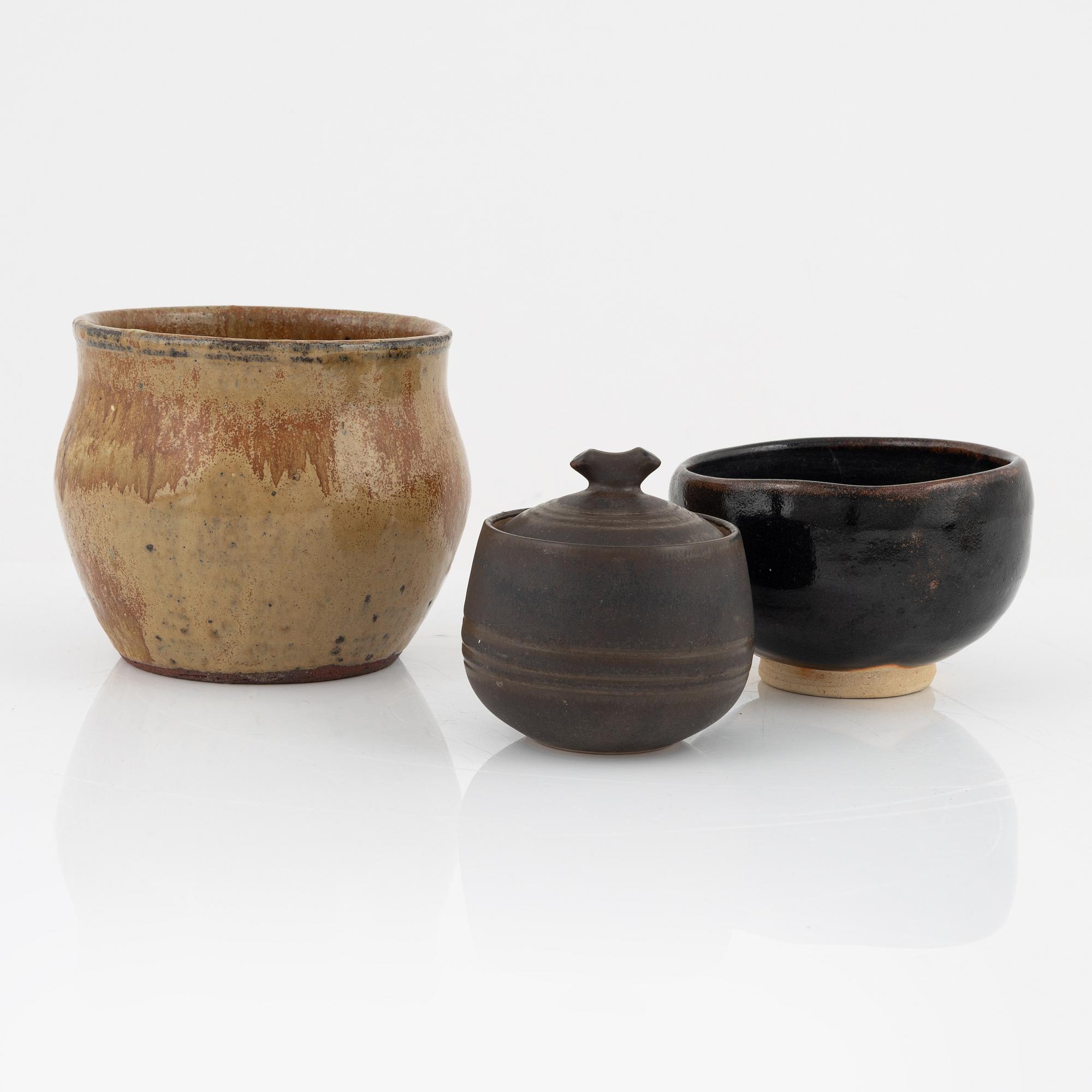 Three glazed stoneware bowls, Japan, 20th century.