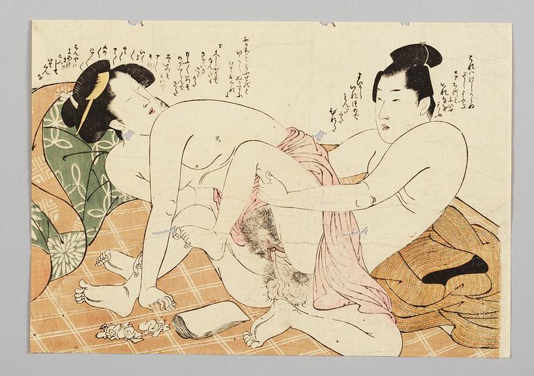 Utamaro, Five shunga woodblock prints, circa 1790-1805.