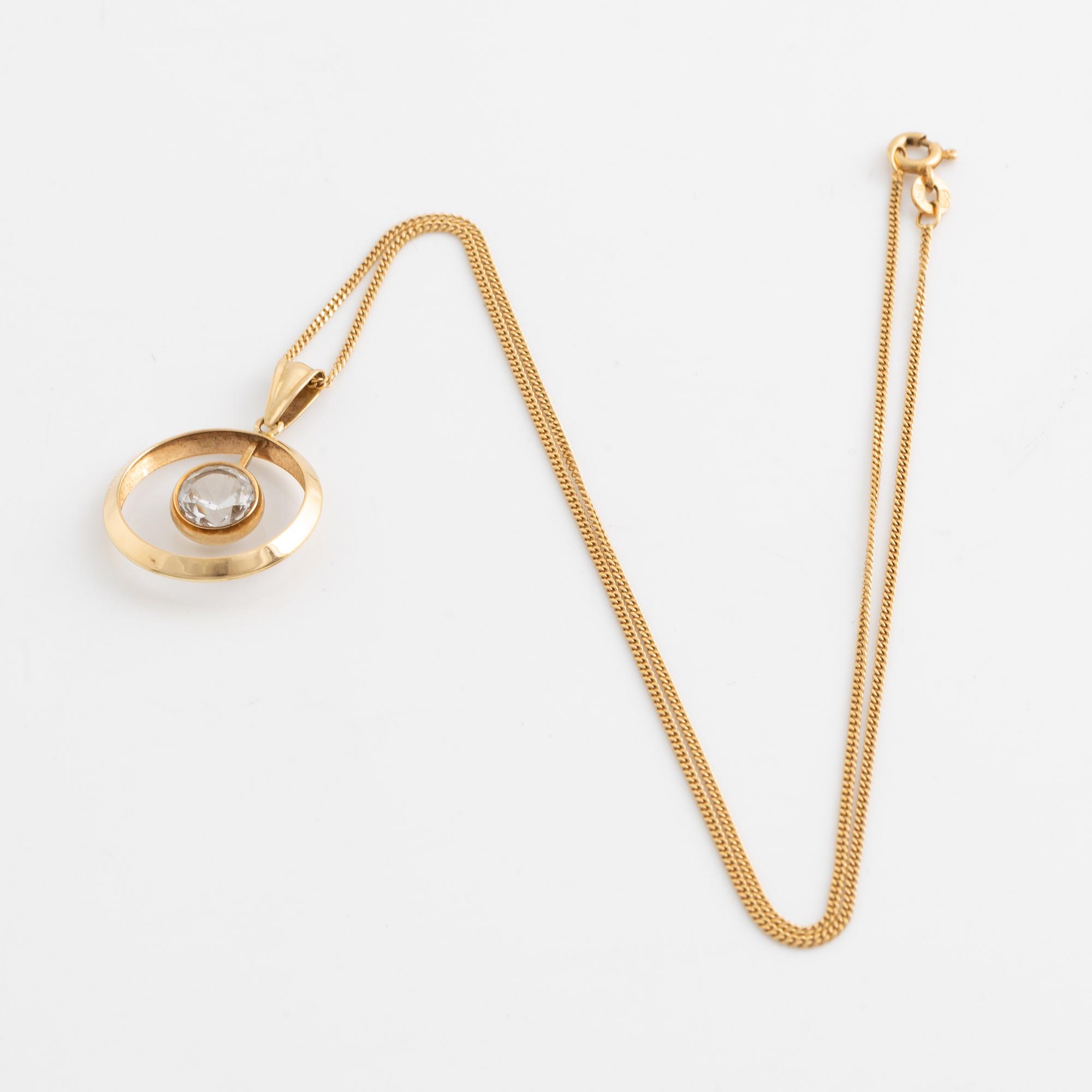 Hänge med kedja, 18K guld med vit sten.
