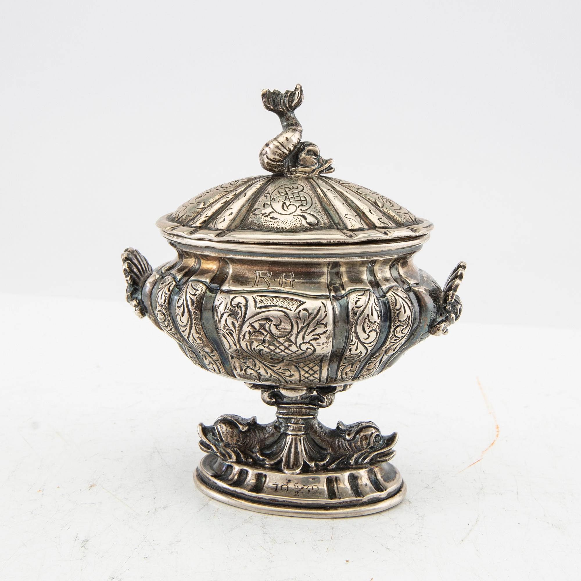 Carl Hoff sockerskål med lock, silver Helsingborg 1930.