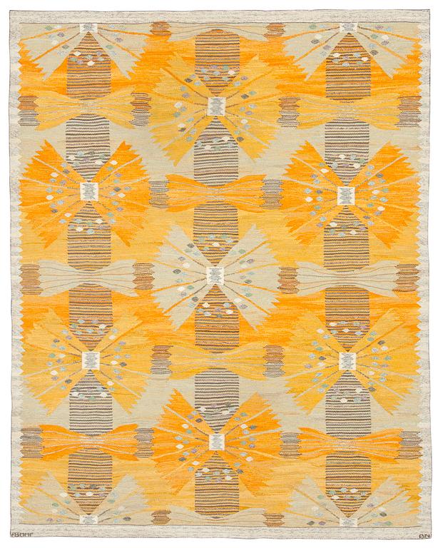 CARPET. "Park gulorange". Woven tapestry (Gobelängteknik). 284,5 x 226,5 cm. Signed AB MMF BN.