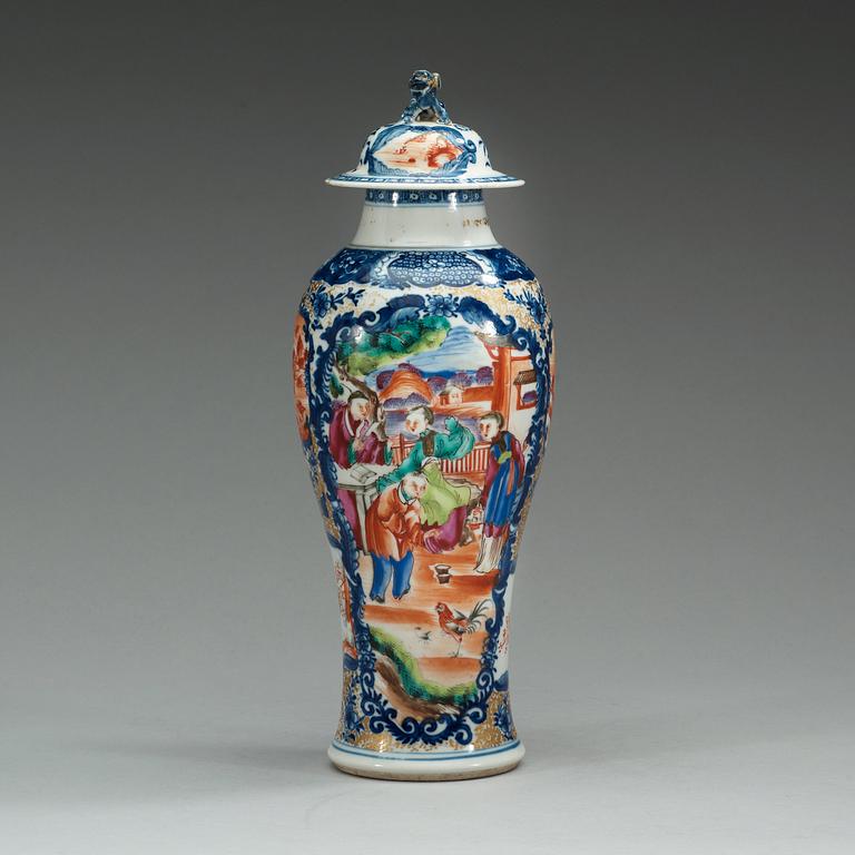 A blue and white and famille rose vase with cover, Qing dynasty, Qianlong (1736-95).