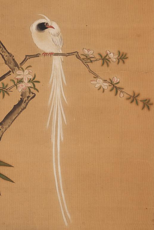 A hanging scroll, ink and color on silk. Japan, 20th century.