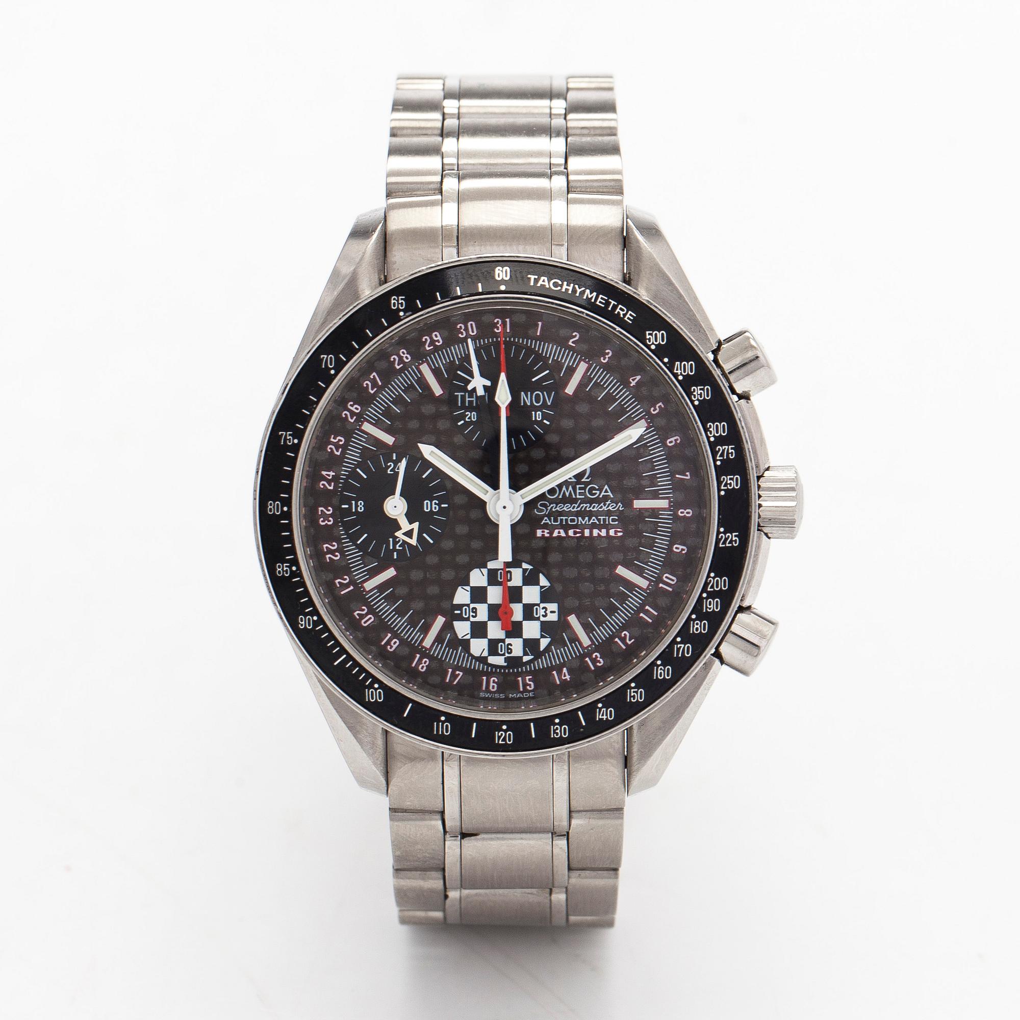 Omega, Speedmaster, Racing, Triple Date, "Michael Schumacher World Champion 2002", chronograph, wristwatch, 39 mm.