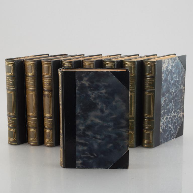 Nine volumes of Gustaf Elgenstierna's 'Den introducerade svenska adelns ättartavlor', 1925-1936.