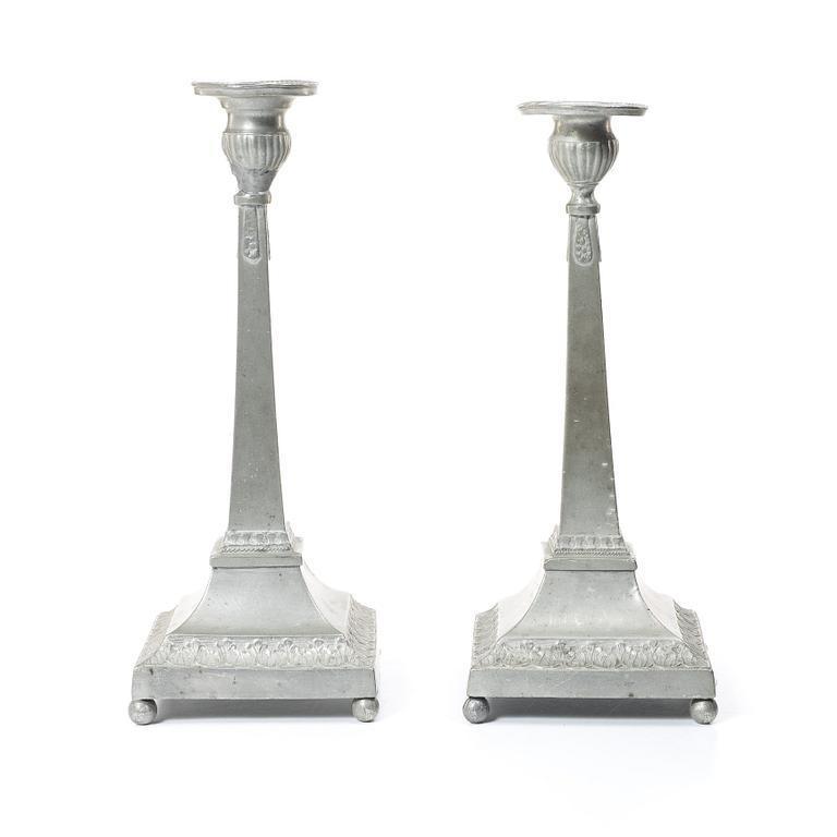 Per Henrik Lundén, a pair of pewter Empire candle sticks, first half of the 19th century, Lidköping.