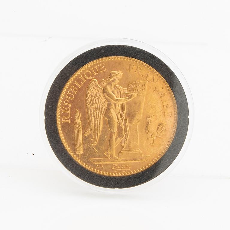 Gold coin France, III:rd Republic Genius 100 francs, 1906.