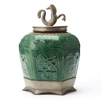 Estrid Ericson, a stoneware and pewter jar with cover, Svenskt Tenn, Stockholm 1927.