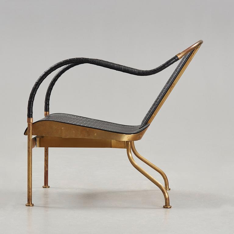 Mats Theselius, an 'El Rey' brass brass and leather easy chair, Värnamo, Sweden 1999.