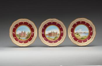 A set of five Royal Copenhagen topographical dessert dishes, Denmark, 18th/19th Century.