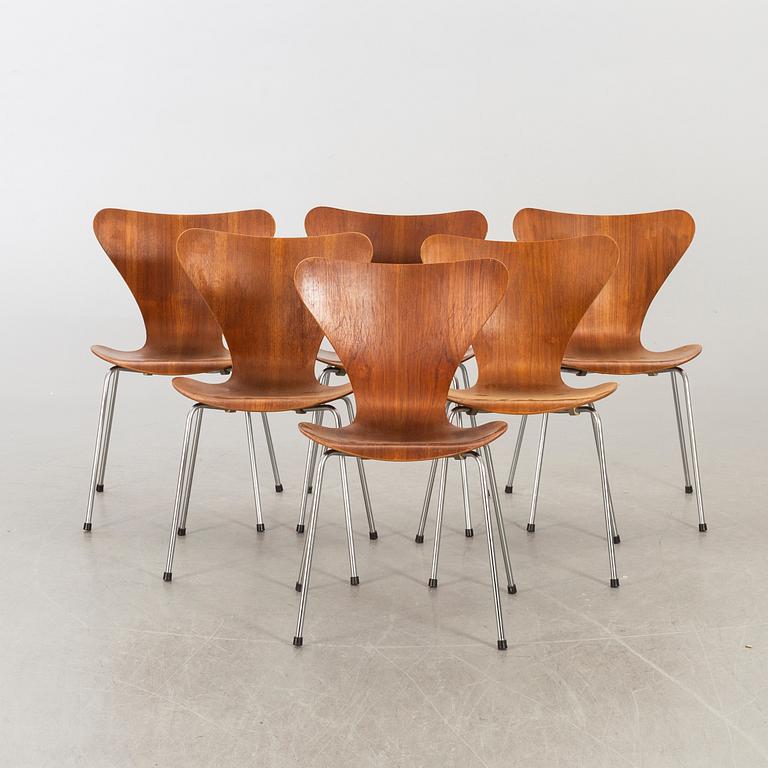 ARNE JACOBSEN, stolar 6 st "Sjuan för Fritz Hansen Danmark sent 1900-tal.