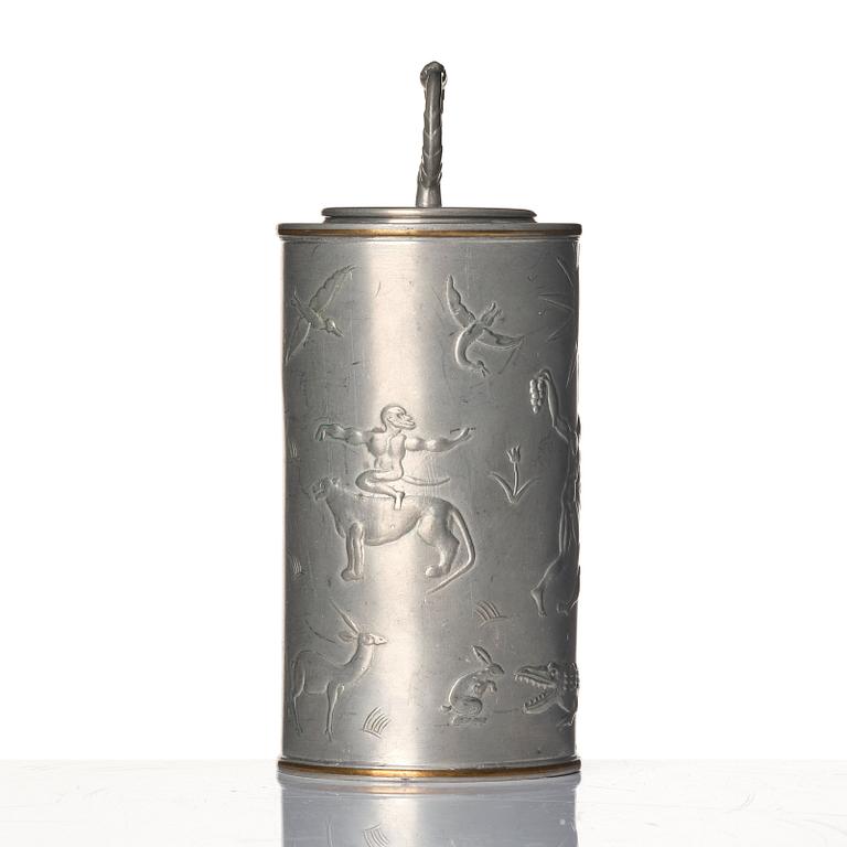 Nils Fougstedt, a pewter and brass jar model "A 608”, Firma Svenskt Tenn, Stockholm 1929.