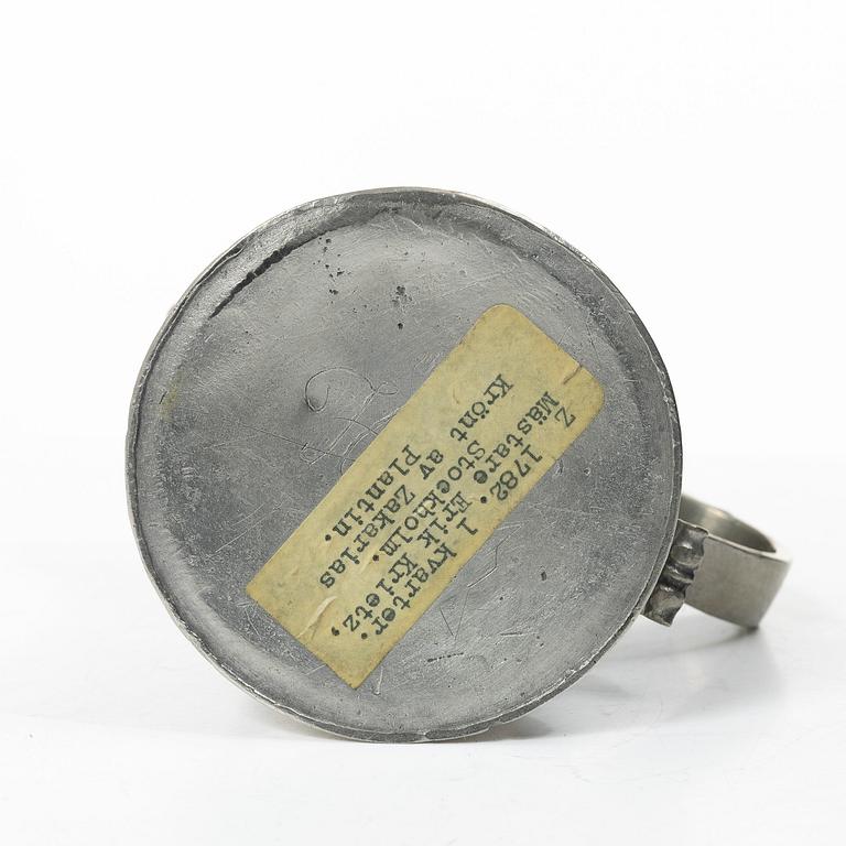 Target vessel, 1 Quarter. Eric Pettersson Krietz, Stockholm 1782. Crowned by Zakarias Plantin.