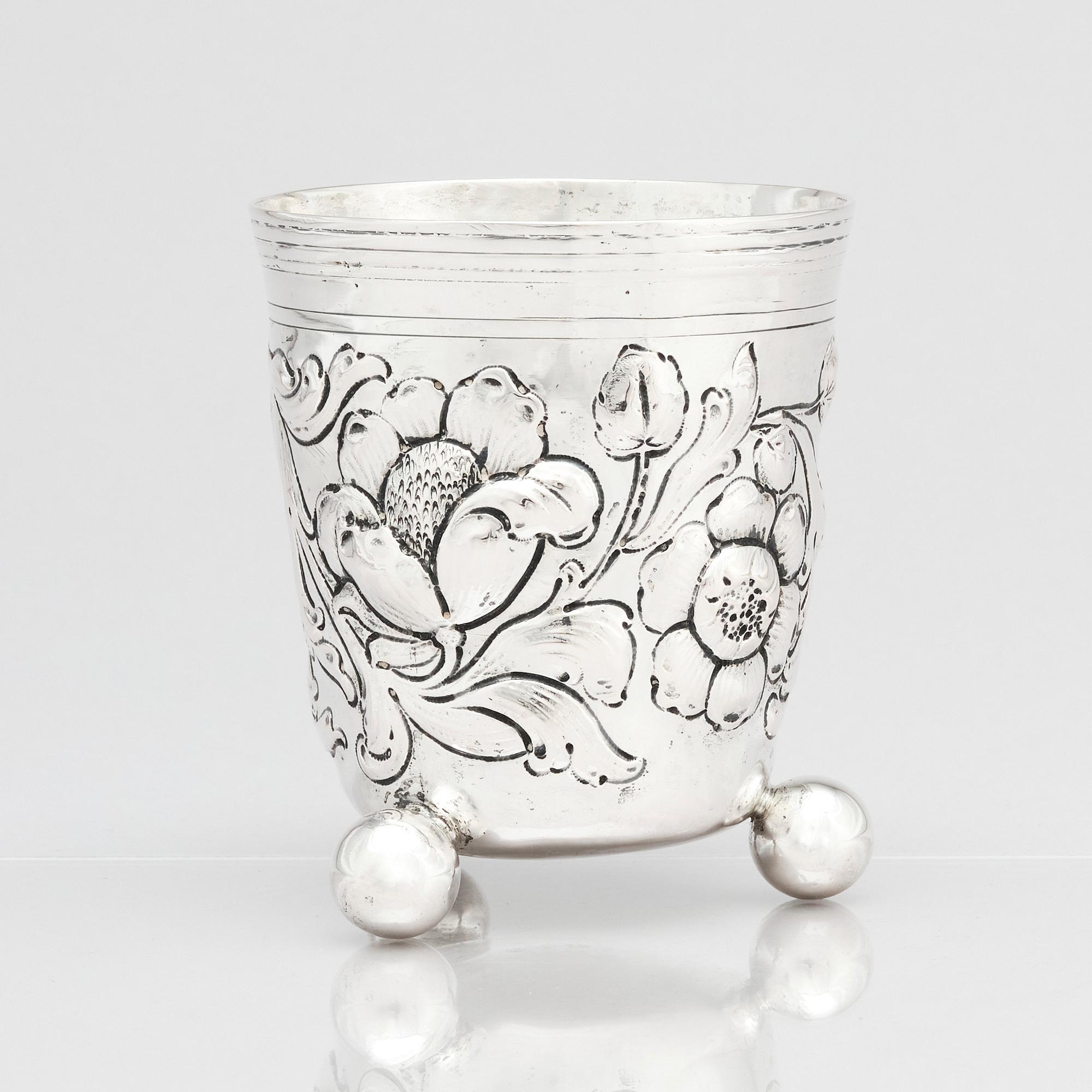 Bägare, silver, Regensburg, tidigt 1700-tal, okänd mästarstämpel AS. Barock.