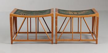 A pair of Josef Frank so called 'Tutanchamon' stools by Firma Svenskt Tenn.