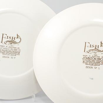 FISKTALLRIKAR, 12 st, flintgods, "Fish", Johnson & Bros, England, 1900-tal.