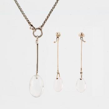 VIVIANNA TORUN BÜLOW-HÜBE, pendant and earrings, silver with rock crystal/ rosequartz. Georg Jensen.