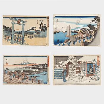 Ando Utagawa Hiroshige, after, four woodblock prints.