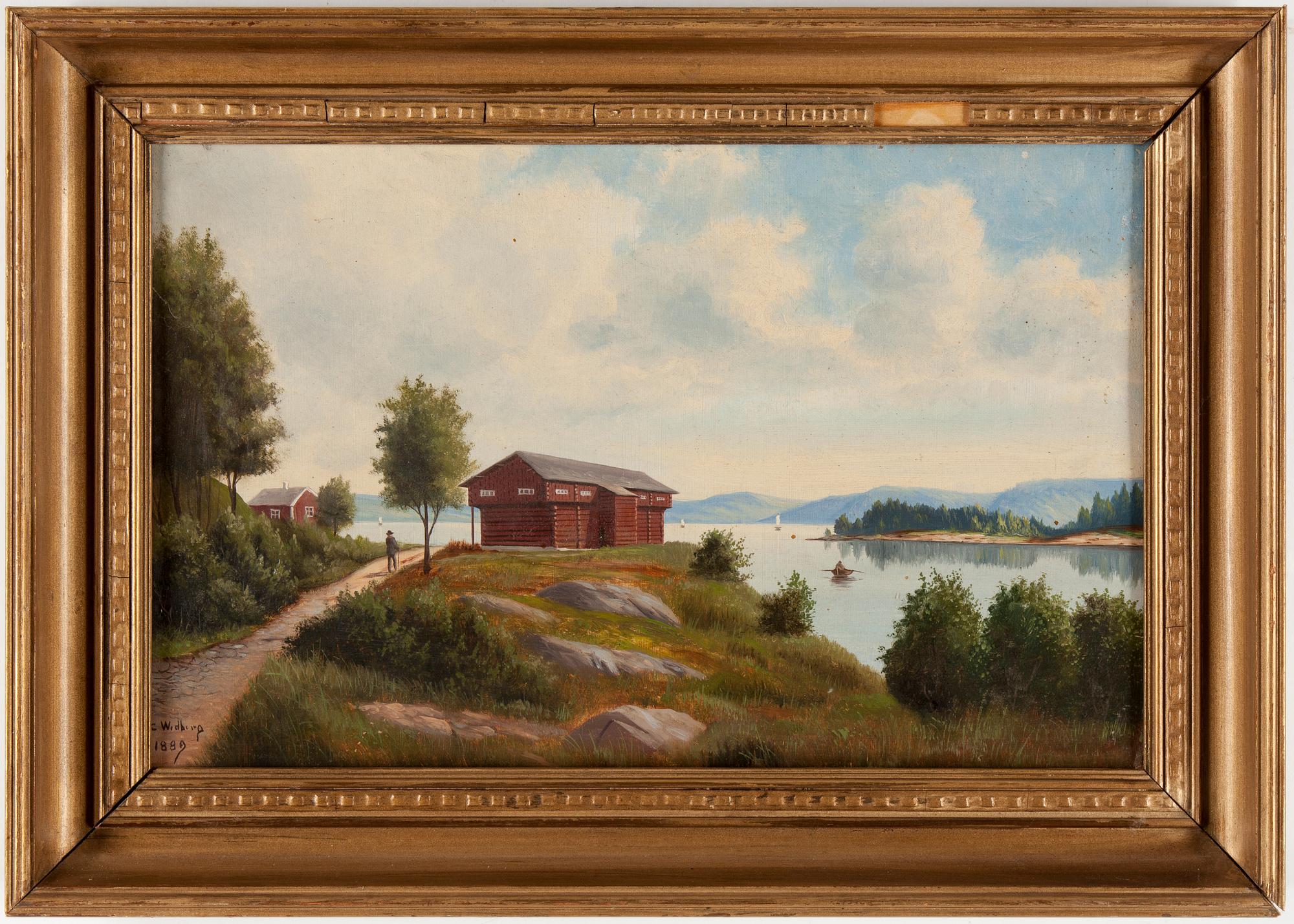 OKÄND KONSTNÄR, olja på pannå. Signerad C Widberg och daterad 1889.