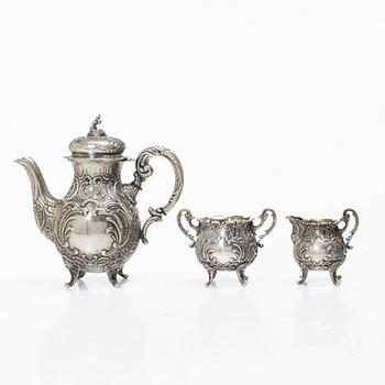 A three-piece rococo-style silver coffee service, GEWE, Malmö, 1955.