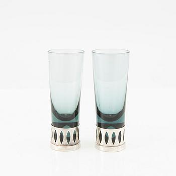Tage Göthlin snapsglas, 11 st, silver och glas, TESI Göteborg och Skrufs glasbruk, 1964.