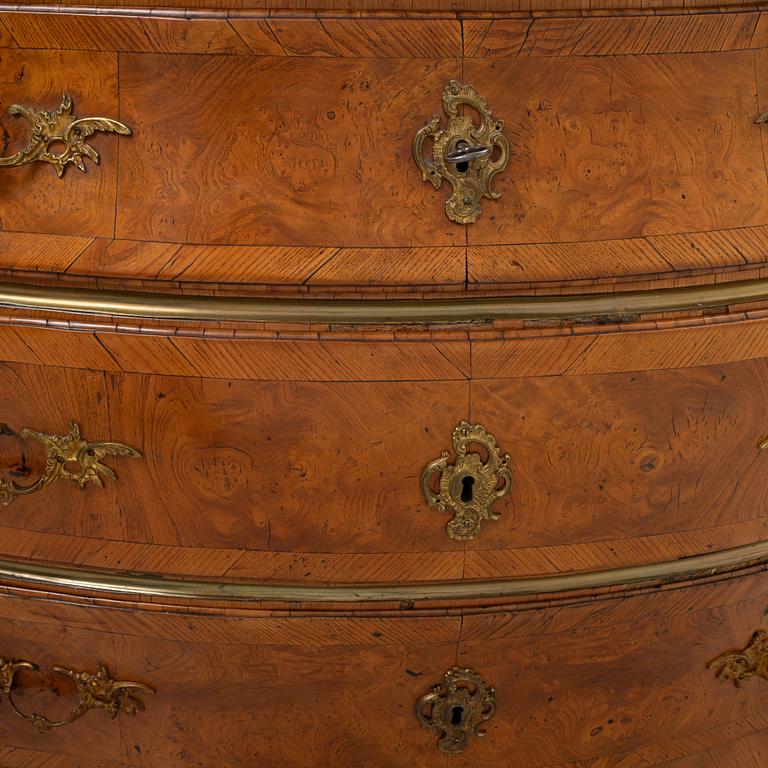 A Swedish rococo chest of drawers, mid 18th Century.